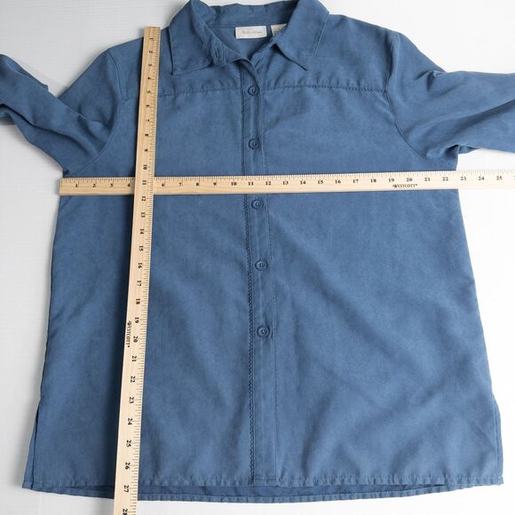 Studio Works Faux Suede Long Sleeve Button Up Shirt Womens Large Blue Western - Picture 4 of 16